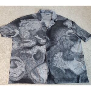 ZARA Men's Button Up Shirt Size Large Abstract Black White Tulle Semi Sheer
